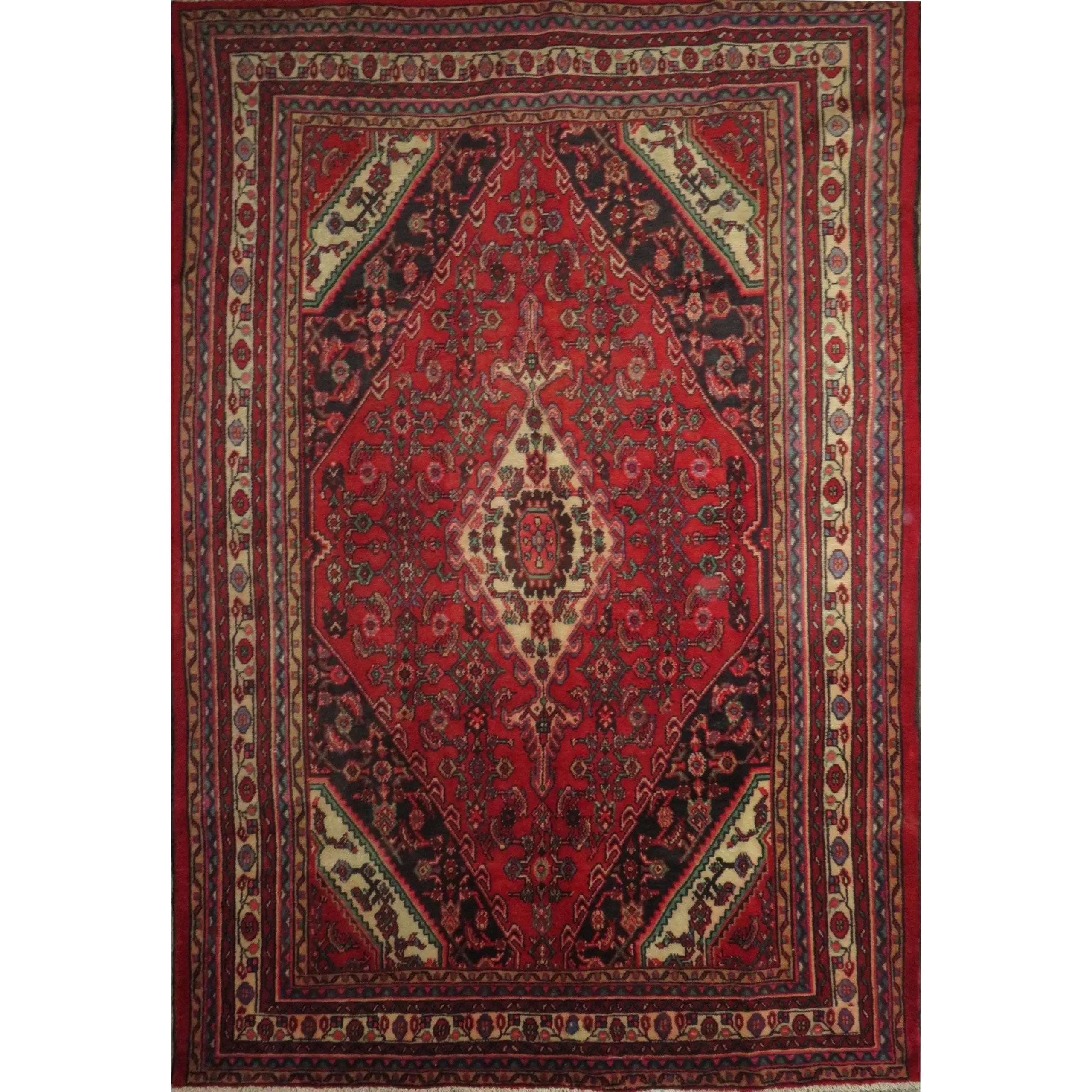 One Of The Kind Hand-Knotted Persian Wool Rug _ Luxurious Vintage Design, 10'2" x 6'6", Artisan Crafted